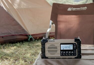 Радіо Sangean MMR-99: Багатофункціональне аварійне радіо з ручкою, FM/RDS, Bluetooth, LED-ліхтариком та IP55, для відпочинку на природі, кемпінгу та надзвичайних ситуацій, Desert Tan