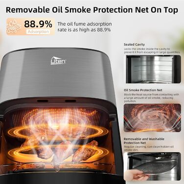 Універсальна аерофритюрниця Uten Dual Blaze 2000 Вт, 5,5 л, без масла, 14 програм, з оглядовим вікном, сірий квадрат
