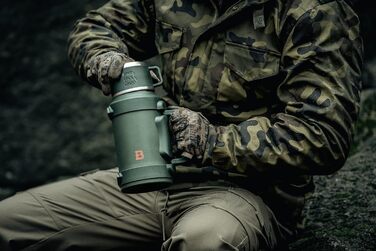 Термос Badger Outdoor Big Boy 1.3L з нержавіючої сталі з ситом для чаю | Вакуумна ізоляція, система One Touch, 24 години збереження тепла, ремінь, оливковий зелений