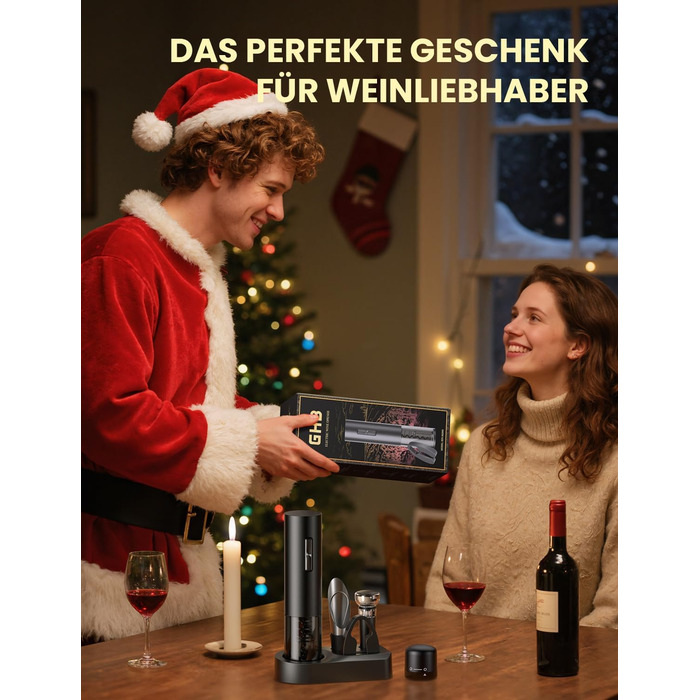 Електричний відкривачка для вина GHB 6-в-1 з USB-зарядкою, різець фольги, виливає вино та вакуумний затвор - ідеальний подарунок для поціновувачів вина (8-в-1)