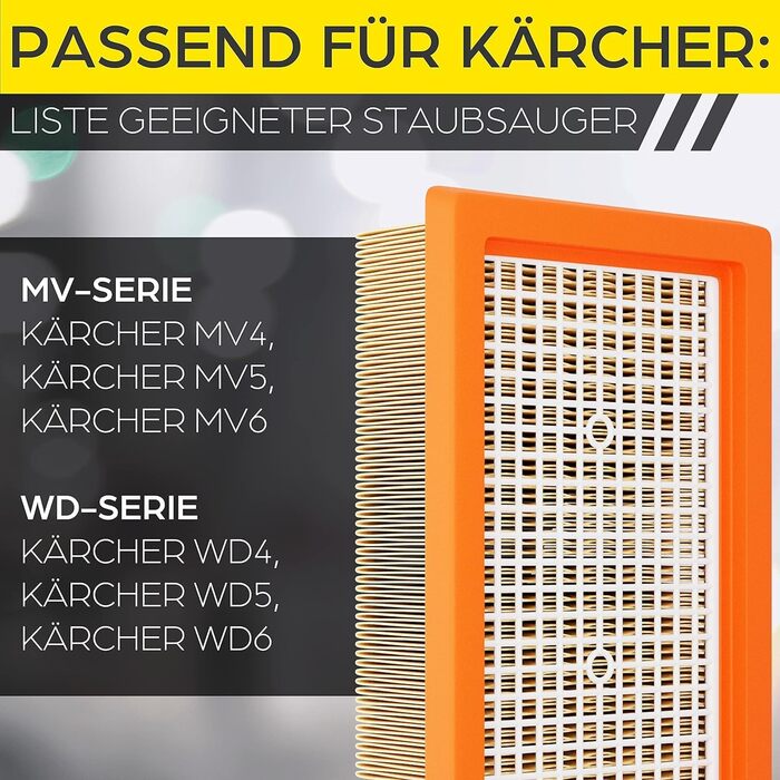 Фільтр для пилососа Kärcher (3 шт.) - сумісний з WD3, WD2, WD 3, WD1, MV3, MV2, NT, KNT, K A, SE, VC. Підходить для алергіків. Замінник 6.414-552.0, 6.414-772.0, 6.414-547.0