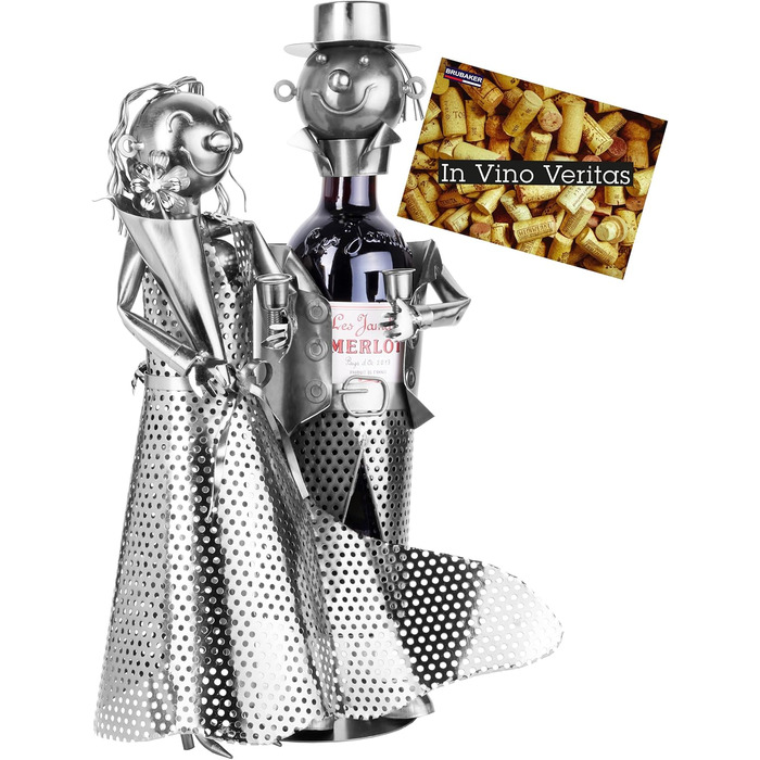 BRUBAKER Wine Holder Wedding Couple Metal Sculpture Gift with Gift Card