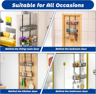 Настінна поличка для душу AIGOCITY без свердління, чорна, для скляних душових кабін, з 3 гачками, регульована висота, для шампуню та гелю для душу