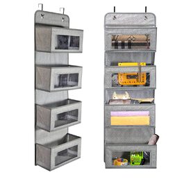 Підвісний органайзер на двері з тканини, 4 великі кишені, сірий - для ванної, дитячої, вітальні, спальні