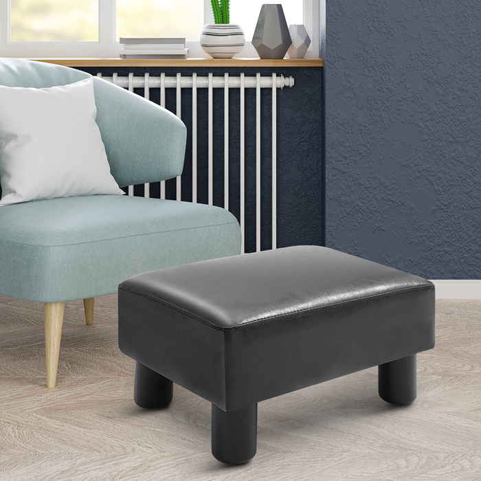HOMCOM Chesterfield Ottoman Footstool Bench from Faux Leather Black 40x30x24cm Stylish & Comfortable for Living Room & Hallway
