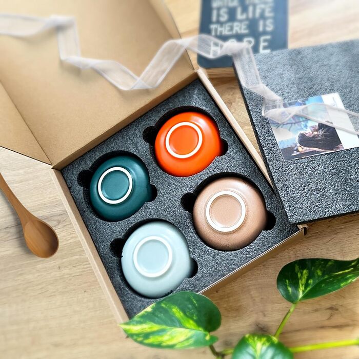 Набір кавових чашок для капучино 4x210мл, бежеві, порцеляна, ручної роботи, без ручки, для лате макіато, сумісність з посудомийною машиною