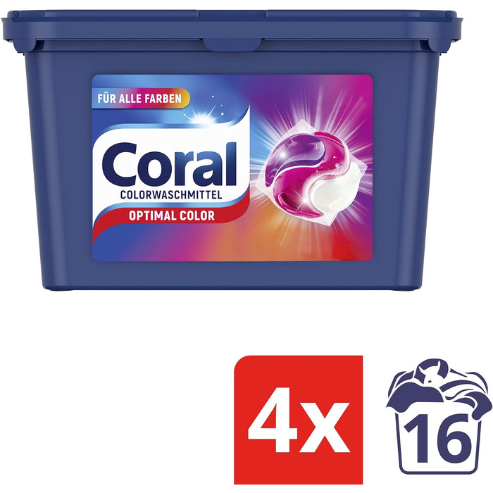 Капсули для прання кольорової білизни Coral Allin1 Caps Optimal Color з тривалим ароматом, 64 шт (4х16)