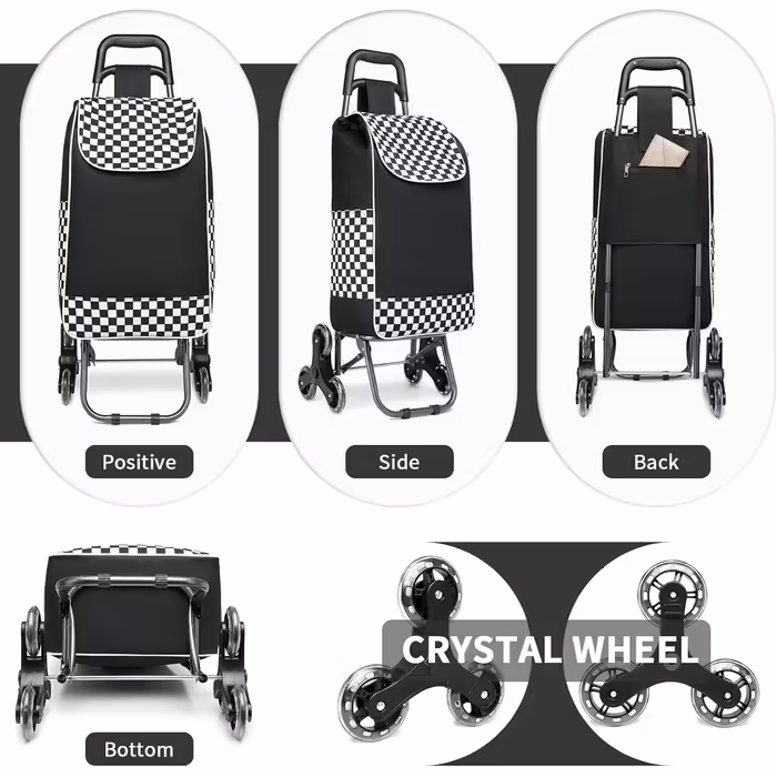 This shopping trolley shopping cart is a stable trolley with a foldable 2-in-1 design and a detachable bag with 3 noiseless wheels (Black - update).
