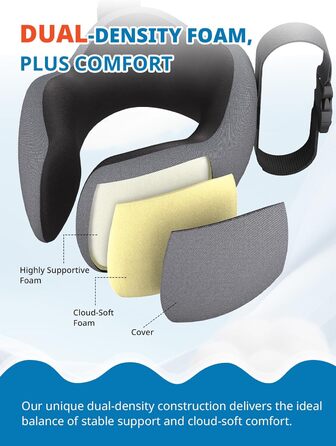 Подушка для шиї в літак Travel Pillow для авіаперельотів, подушка для шиї з ременем та 3D-маскою для сну, Memory Foam для тривалих подорожей літаком та автомобілем (сіро-рожевий)