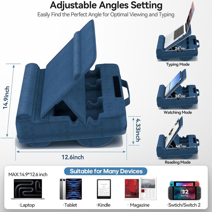 Підставка для ноутбука з регулюванням кута нахилу, подушка для ноутбука на диван, підставка для ноутбука до 16″ (Блакитний)