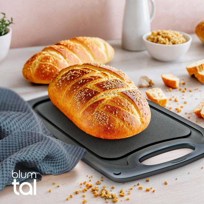 Набір дерев'яних обробних дощок Blumtal (S/M/L) - 2 шт. з канавками для соку та ручкою - Кухонна дошка BPA free, придатна для миття в посудомийній машині (Сірий)