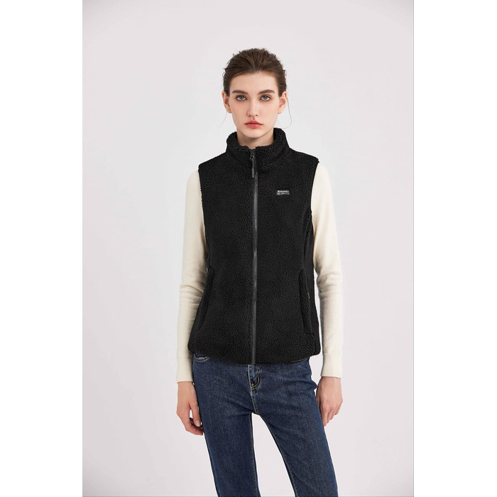 Тепла електрична жилетка для жінок з акумулятором 16000mAh, Sherpa, флісова жилетка для активного відпочинку та катання на лижах, чорна