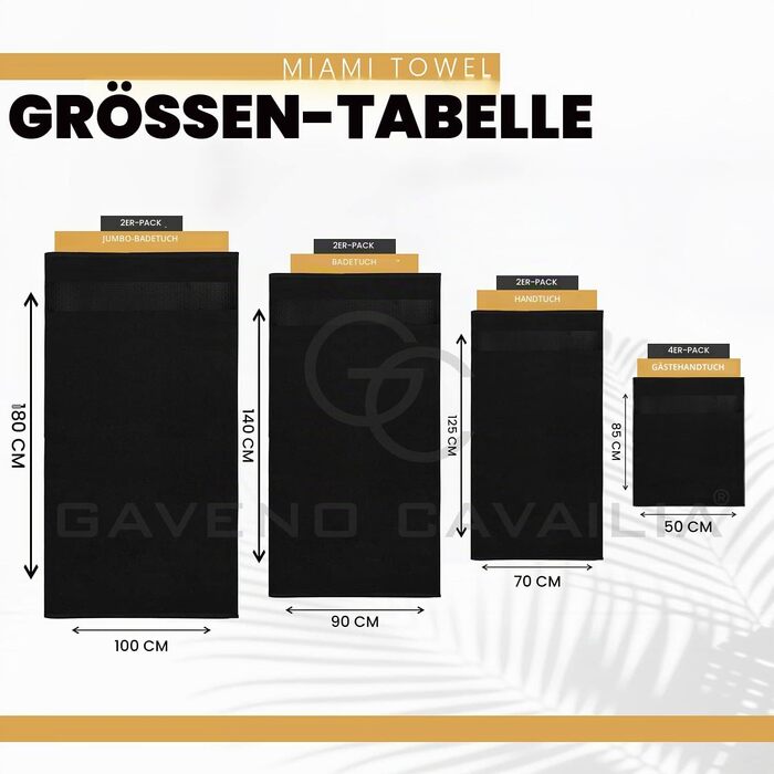 Набір рушників для ванної GC GAVENO CAVAILIA з єгибаської бавовни, 4 шт., готельна якість, чорні, 50 x 85 см, щільність 700 г/м²