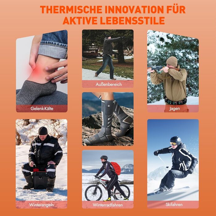 Гріючі шкарпетки для жінок та чоловіків, 5V 6000mAh, керування через додаток, зона нагріву збільшена на 30%, для катання на лижах, активного відпочинку, кемпінгу, походів та мотоциклів, розмір 38-44 EU