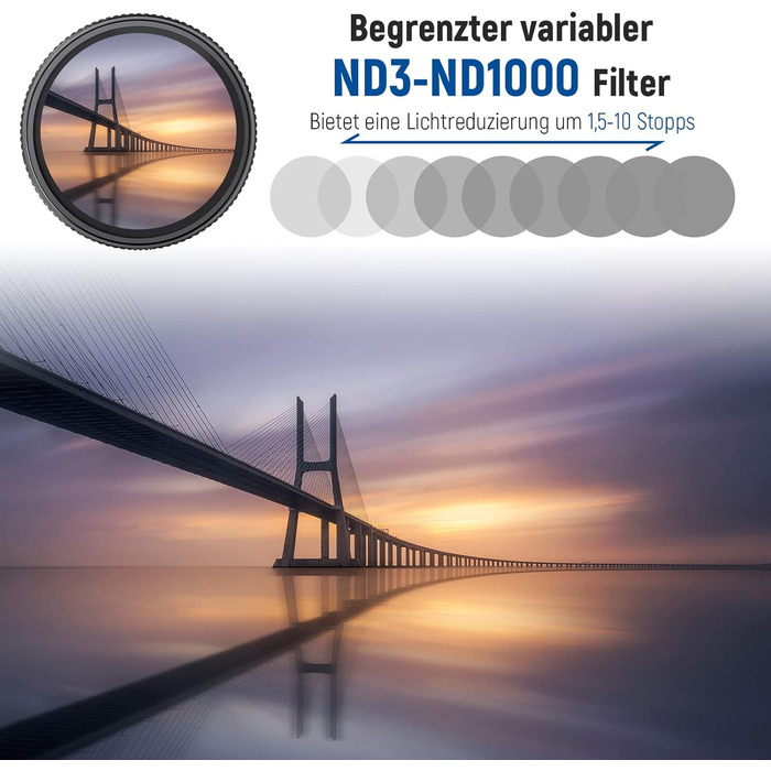 Фільтр ND3-ND1000 Neewer, 67 мм, регульована щільність, HD-скло, Nano-покриття, водонепроникний, анти-царапин, алюмінієва рамка