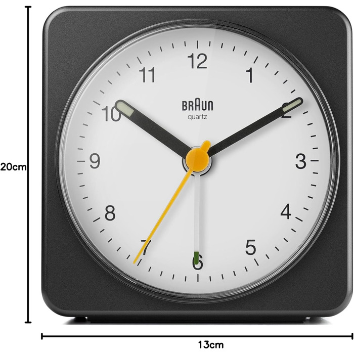 Braun Classic Analog Alarm Clock with Snooze Function and Light, Silent Quartz Movement, Crescendo Alarm, Black and White Model BC03BW.