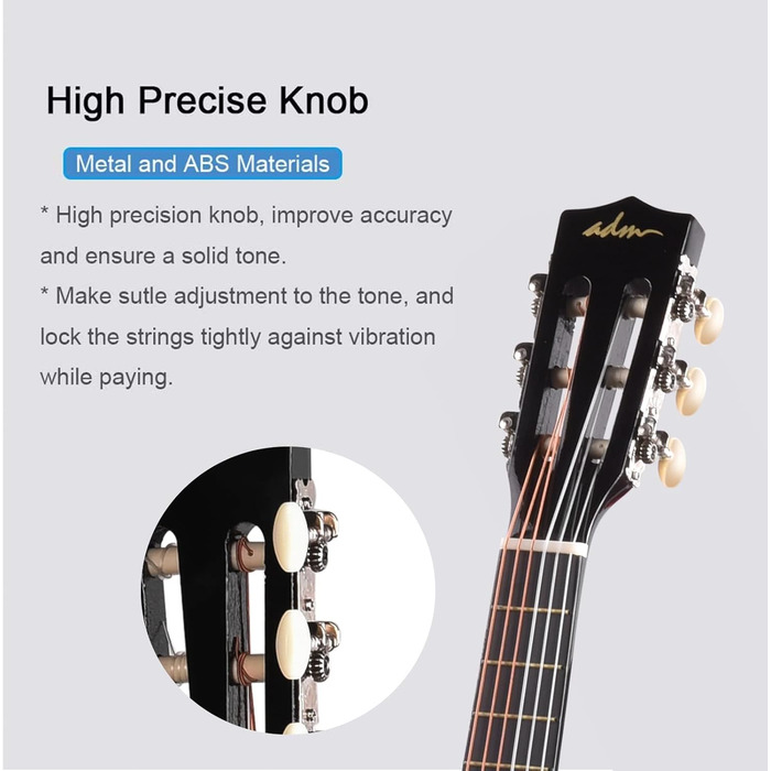 Дитяча гітара ADM 1/4 Junior-Konzertgitarre для початківців: з тюнером, чохлом, ремінком, запасними струнами та медіатором, чорна