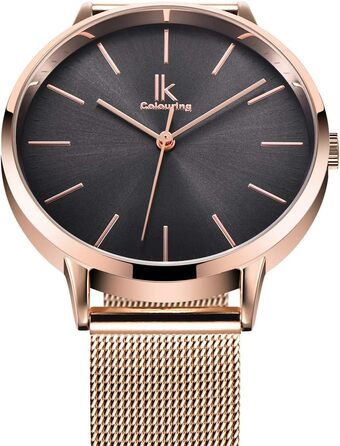 Жіночий годинник Alienwork IK Minimalist, ультратонкий, сітчасте браслет (рожеве золото/сірий/рожеве золоте сітчасте браслет)