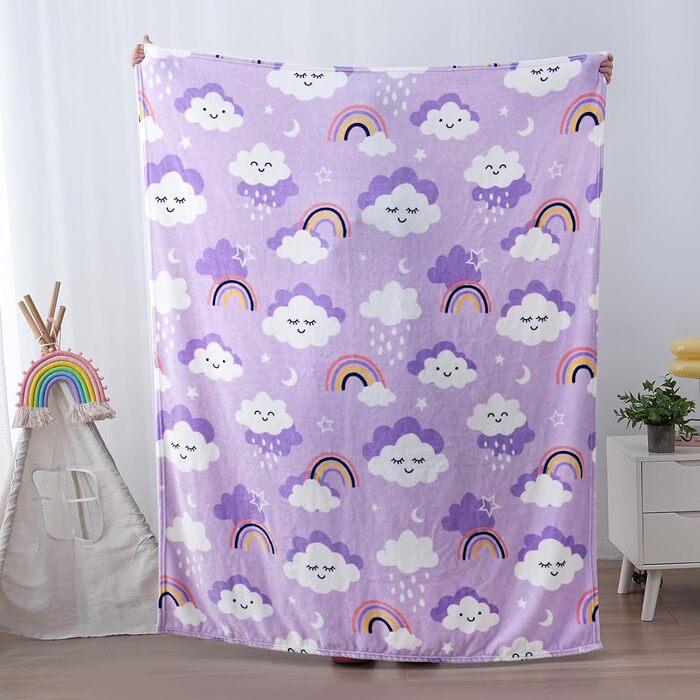 Плед-ковдра з принтом геймпада, що світиться в темряві, для дітей та дорослих, 127x150 см, сірий (фіолетові хмари)