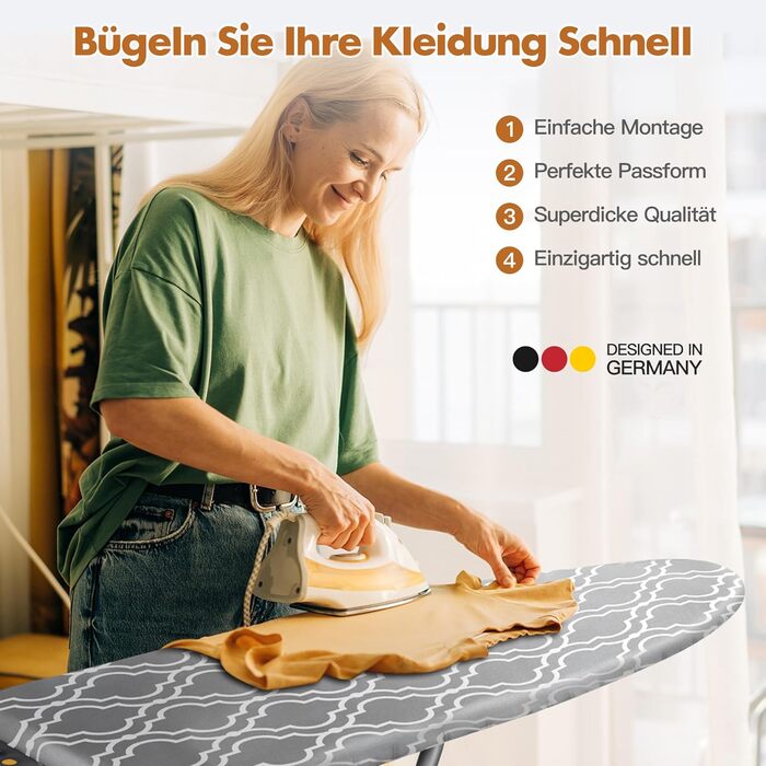Глянець для прасувальної дошки LaFleurs® 150x50 см (XXL) – бавовна з комфортною підкладкою, фіксатор, для парових прасок, швидке прасування, сірий колір