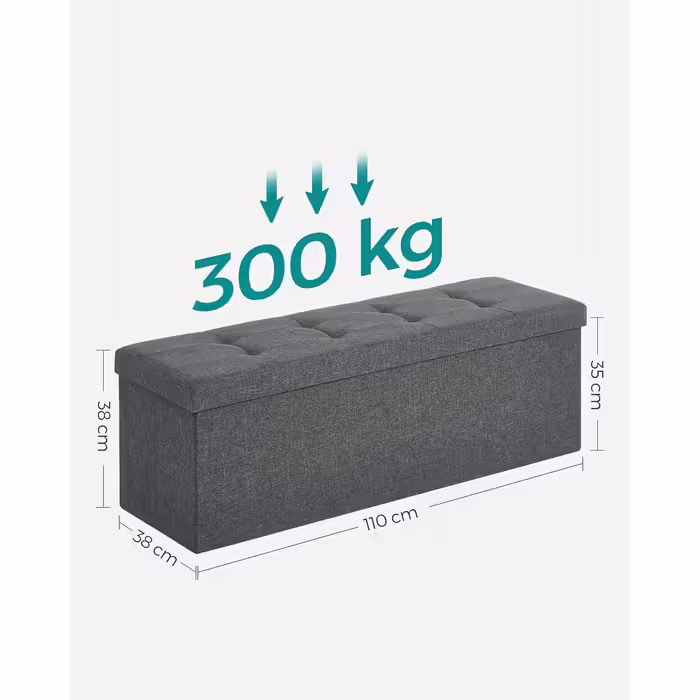 Скриня-отоманка SONGMICS зі сховищем, складна лавка 110×38×38 см, до 300 кг, шкірозамінник, сіра для вітальні, спальні, коридору