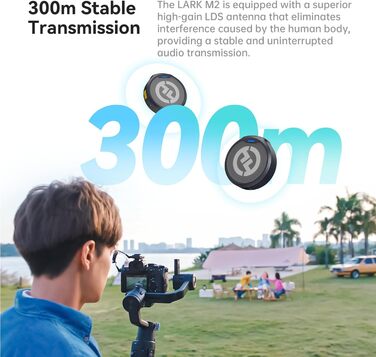 Hollyland Lark M2 Бездротовий петличний мікрофон для iPhone 17/16/15 та Android, 300м радіус дії, Hi-Fi звук, 30 год роботи від акумулятора (версія для камери)