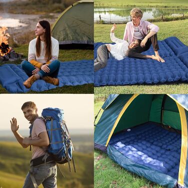 Каремат туристичний самонадувний TECHSHARE, посилений, для кемпінгу та відпочинку на природі, з насосом, блакитний