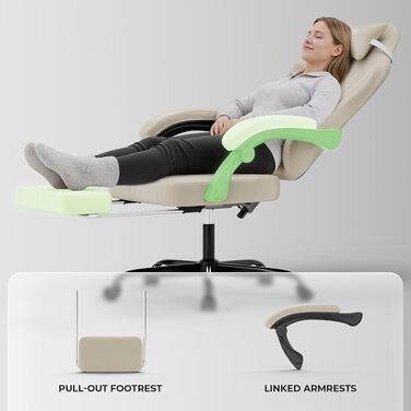 Ігрове крісло Ergonomic Gaming Chair для дітей, підлітків та дорослих, ергономічний комп'ютерний стілець з регулюванням висоти та нахилу спинки, чорно-бежеве