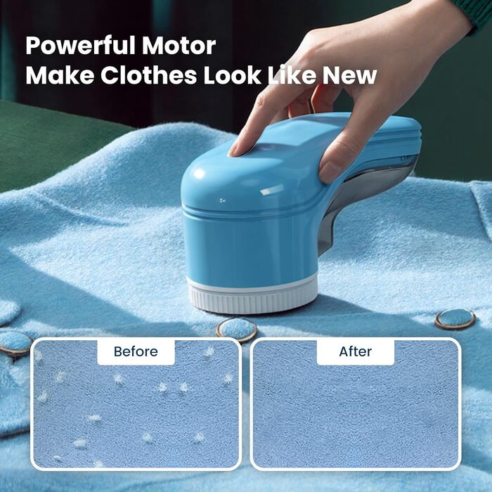 Електричний видалення ворсу для одягу та килимів, USB-зарядка, 3 леза, білий (блакитний)