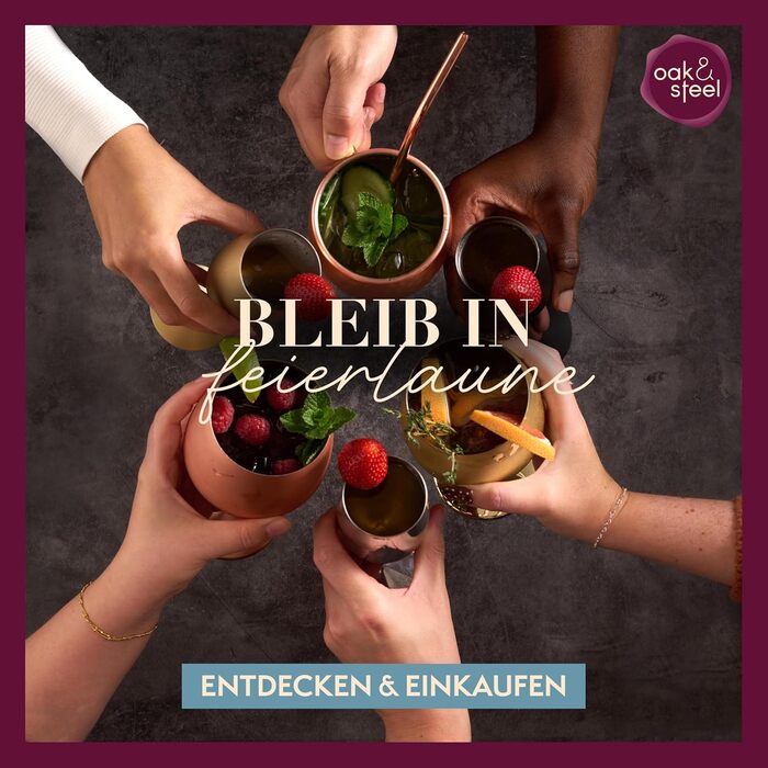 Набір з 4 келихів для вина з нержавіючої сталі Oak & Steel (540 мл) - матовий рожево-золотий/мідний колір - міцні та незламні - подарунковий набір для днів народжень, весіль та Різдва