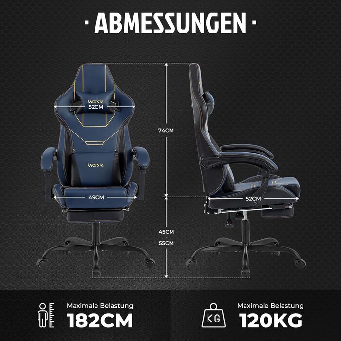 Геймерське крісло Ergonomisch з підставкою для ніг, регульованою висотою, блакитне. Офісне крісло з підтримкою попереку для комп'ютера