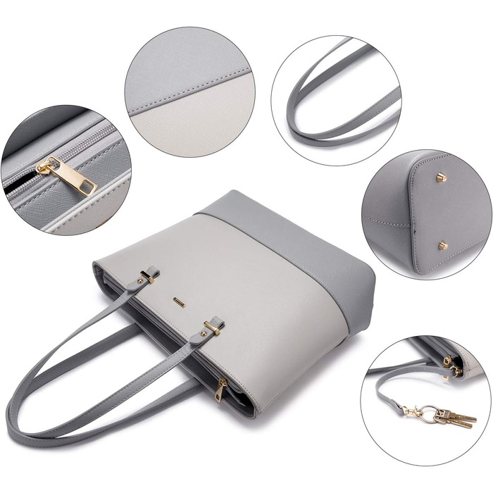 Сумка жіноча LOVEVOOK шопер, комплект 3 в 1, шкіра, сіро-темно-сіра