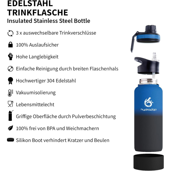 Stainless Steel Water Bottle – BPA-free Thermos Bottle for Kids, School, Sports & Outdoor – Keeps Drinks Hot for up to 12H and Cold for up to 24H – Includes 3 Drinking Lids – (Space, 950 ml)
