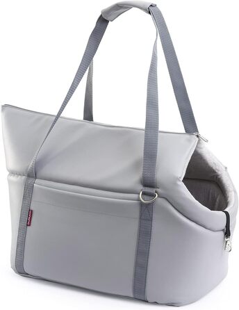 Сумка-переноска для собак та котів | Шкіряна сумка-переноска з карабіном | до 15 кг | Сіра | L 42 x 29 x 33 см