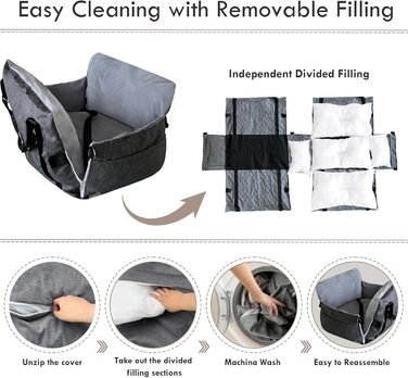 Автокрісло для собак - автокрісло-бустер для маленьких та середніх собак до 18 кг, з ременем безпеки та кишенями для зберігання, антиковзаюча підставка (смужка в морському стилі), сіре, 77x52 см