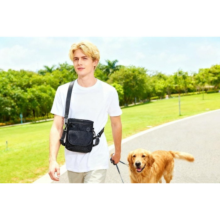 Водонепроникна сумка для ласощів для собак Hanwell з інтегрованим дозатором пакетів для екскрементів, сумка для дресирування собак на стегні та на плечі, чорна