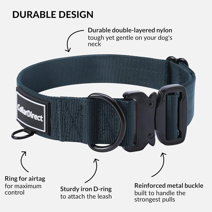 Міцний нашийник для собак великих та середніх порід – регульований, двошаровий нейлон, металева застібка, стійкий до розривів, ідеальний для активних собак (розмір 38-58 см)