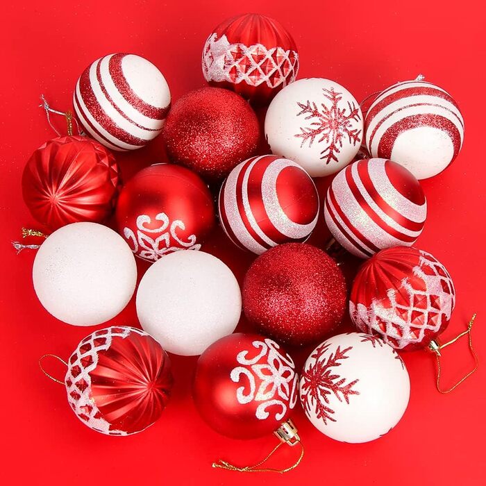 Набір прикрас на ялинку Bluelves, 16 шт, рожеві кулі 6 см, пластик. Декор ялинки, рожевий, червоно-білий