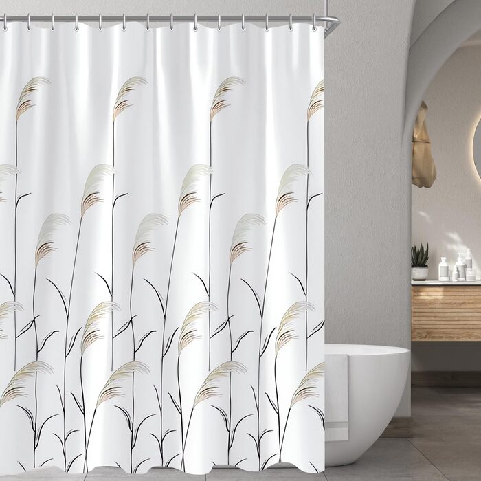 Штора для душу Weizenohr 180x200 см, з утяжеленим краєм, антигрибкова, водовідштовхувальна, поліестер, з кільцями (1 шт)