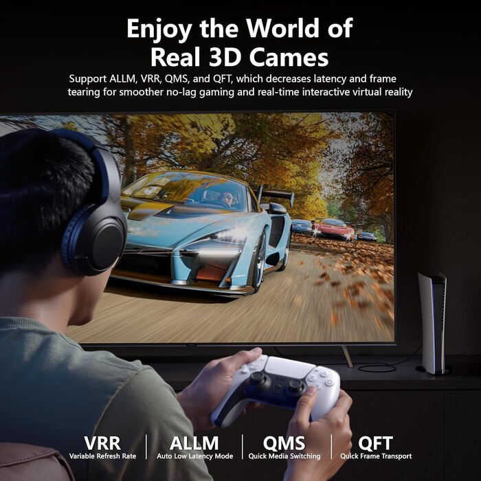 Кабель HDMI 2.2, 2 метри, 96Gbps, 16K/12K/10K/8K/4K@120Hz/240Hz/480Hz, eARC, HDR10+, Dolby Atmos/Vision, HDCP 2.2, для PS5, Xbox, Soundbar, Fire TV, HDTV