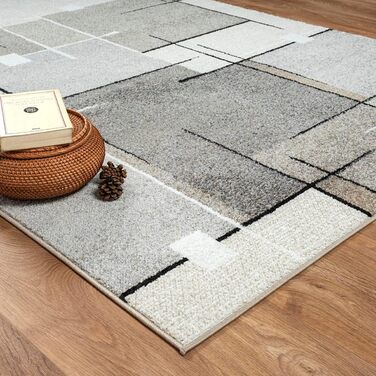 Килим Pearl Moderner Dichter Kurzflor для вітальні та спальні, геометричний дизайн, картатий, сірий (240 x 330 см)