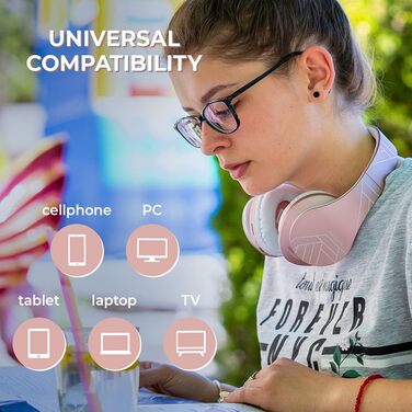 Бездротові навушники PowerLocus Over-Ear з Bluetooth, мікрофоном, складні конструкції, м'які амбушюри, Hi-Fi стерео звук, бас, для дітей/дорослих/TV/PC/Home Office, рожеве золото