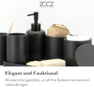 Набір аксесуарів для ванної кімнати ZCCZ 6 предметів – органайзер для ванної з тримачем для зубних щіток, дозатором мила, поличкою для косметики та 2 тримачами для ватних паличок – Сучасна чорно-матова декор для ванної кімнати