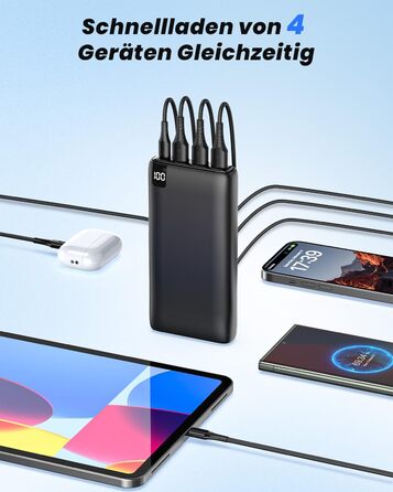 Power Bank Riapow 26800mAh з LED-дисплеєм: зарядка для смартфонів та планшетів, 4 порти USB, 22,5W, чорний