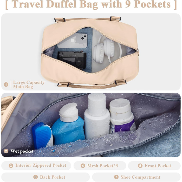 Спортивна сумка для подорожей та фітнесу, водонепроникна, з відділенням для взуття, 47x37x22 см (38л)