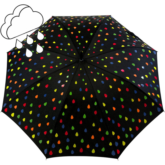 iX-brella Fiberglass Automatic Umbrella with Color-Changing Wetprint - Raindrops Color Change Umbrella