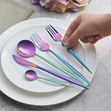 Karaca Orion Matte Rainbow 30-Piece Cutlery Set for 6 People - Cutlery, Knives, Forks, Dessert Forks, Stainless Steel, Dining Cutlery, Table Cutlery Set - Healthy and Hygienic, Modern Design