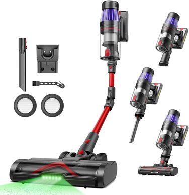 Бездротовий акумуляторний пилосос Ultenic 50KPA/550W, 60 хвилин роботи, об'єм 1,5 л, сенсорний дисплей, щітка проти ковтунів, док-станція на стіні, поворотний на 180°, для шерсті тварин/килимів/твердих підлог, зелений колір