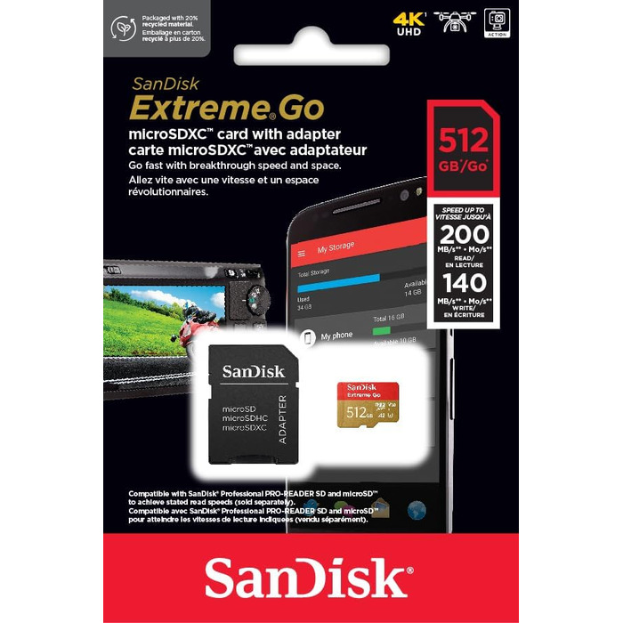 Карта пам'яті SanDisk Extreme microSDXC 128GB з адаптером, швидкість читання до 190МБ/с, клас A2, V30
