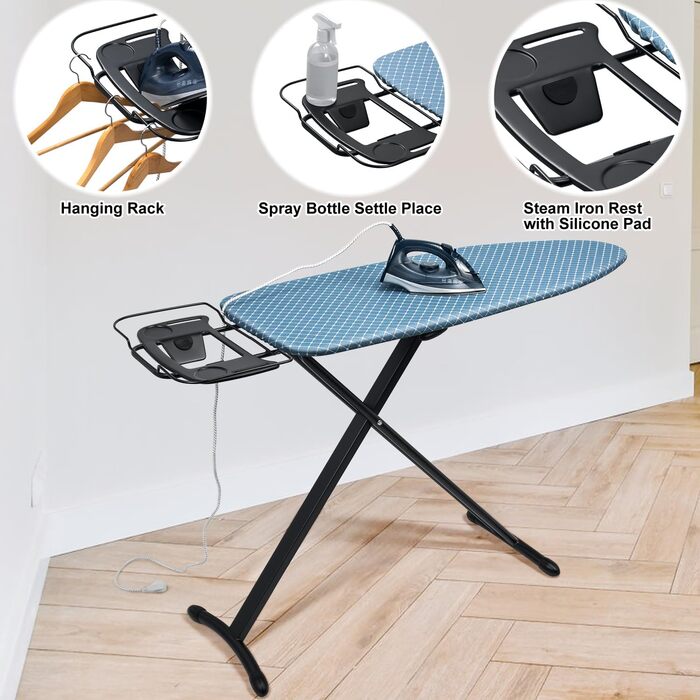Гладильна дошка Duwee Extra Wide Deluxe з підставкою для праски, термостійкий чохол та товстий фетровий наклад, стабільні ніжки, 117 x 43 см